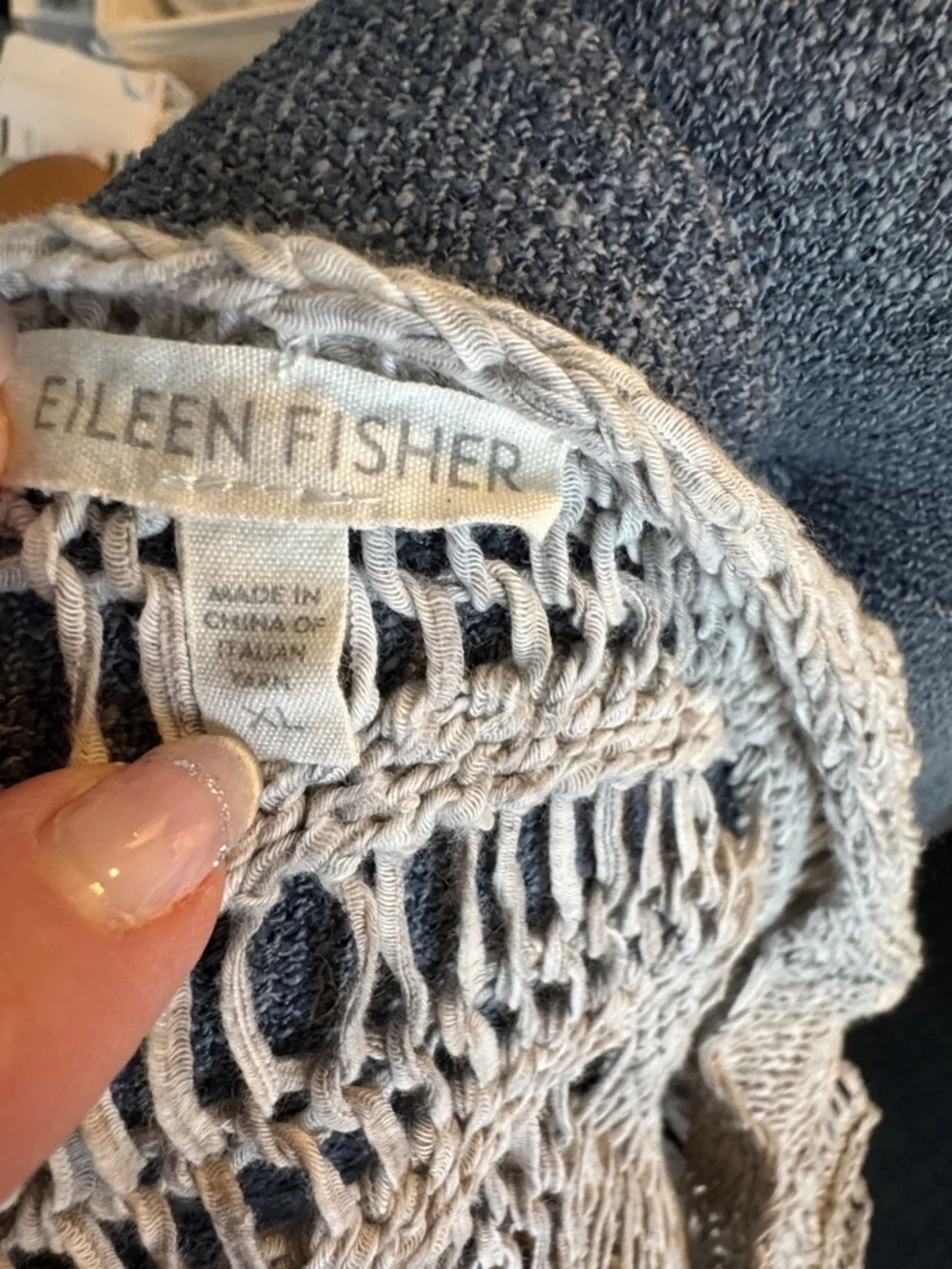 Eileen Fisher Open-Knit Chevron Scoop Neck Sweater - Taupe Grayish Size XL